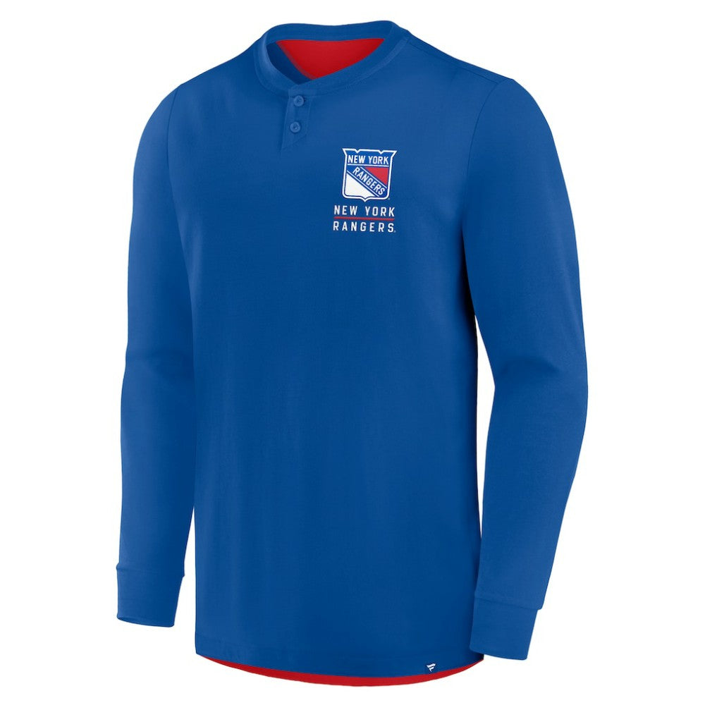 New York Rangers Fanatics Adrenaline Push Long Sleeve Henley Shirt Blue
