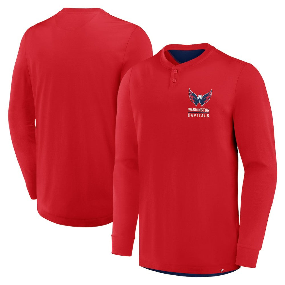 Washington Capitals Fanatics Adrenaline Push Long Sleeve Henley Shirt Red