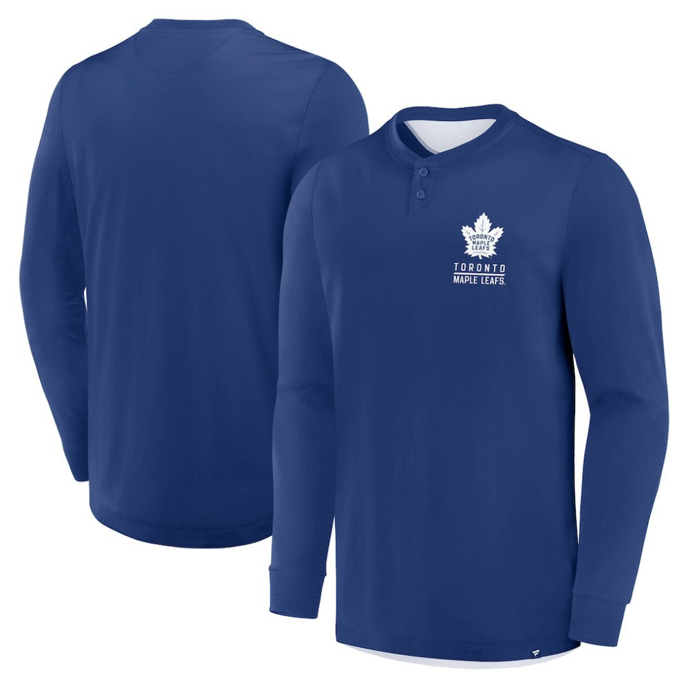 Toronto Maple Leafs - Fanatics Adrenaline Push Long Sleeve Henley Shirt Blue