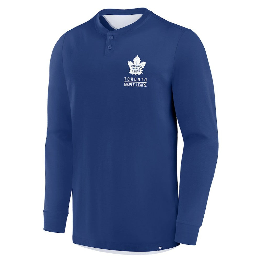 Toronto Maple Leafs - Fanatics Adrenaline Push Long Sleeve Henley Shirt Blue
