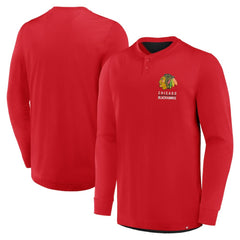 Chicago Blackhawks Fanatics Adrenaline Push Long Sleeve Henley Shirt Red