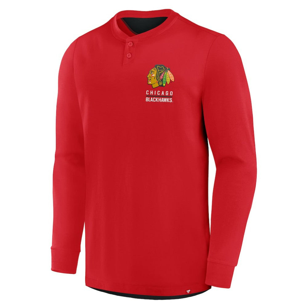 Chicago Blackhawks Fanatics Adrenaline Push Long Sleeve Henley Shirt Red