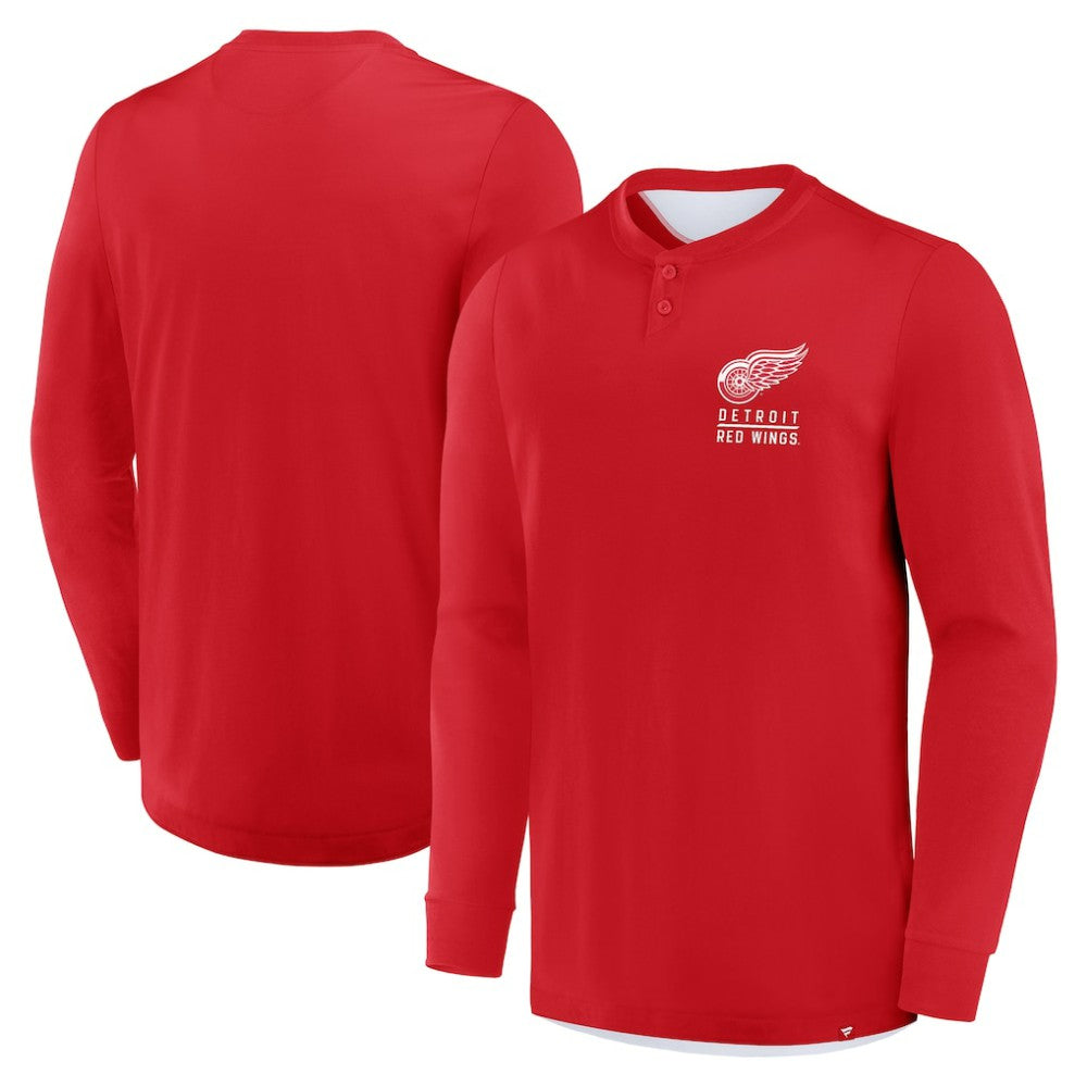 Detroit Red Wings - Fanatics Adrenaline Push Long Sleeve Henley Shirt Red