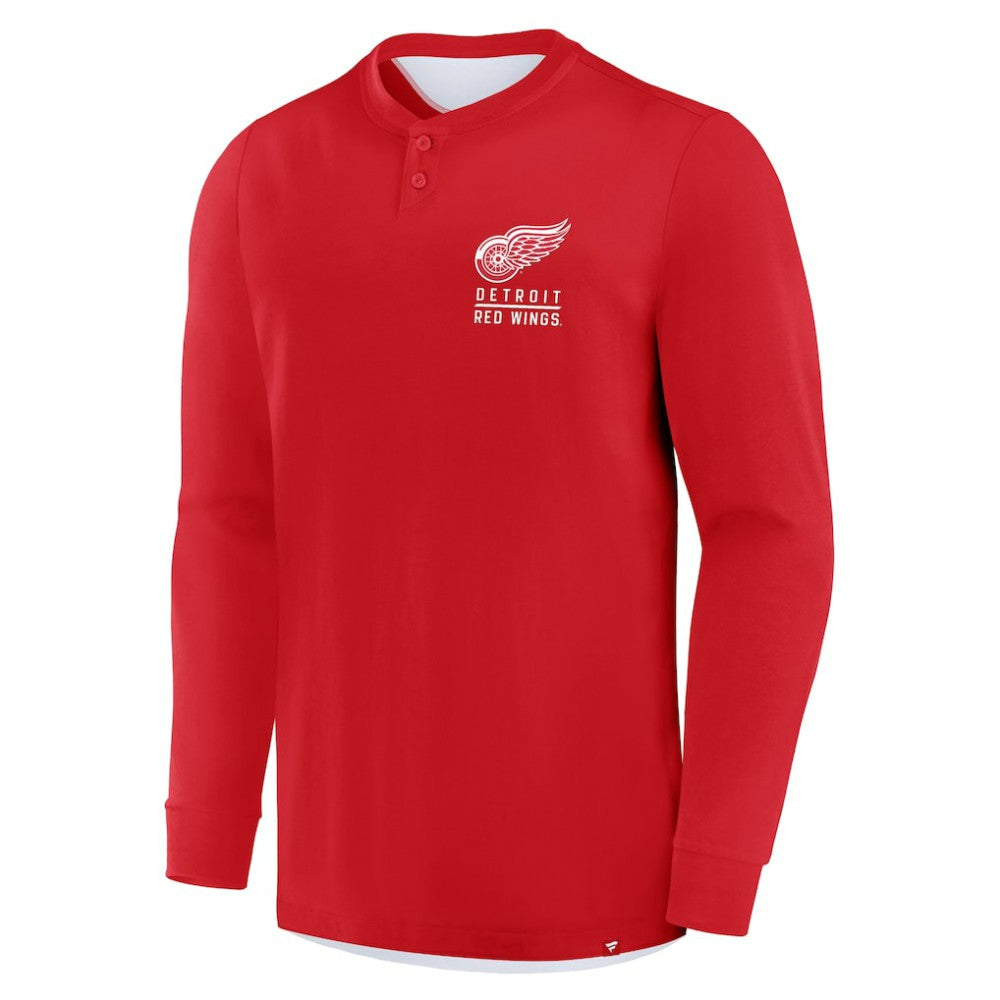 Detroit Red Wings - Fanatics Adrenaline Push Long Sleeve Henley Shirt Red
