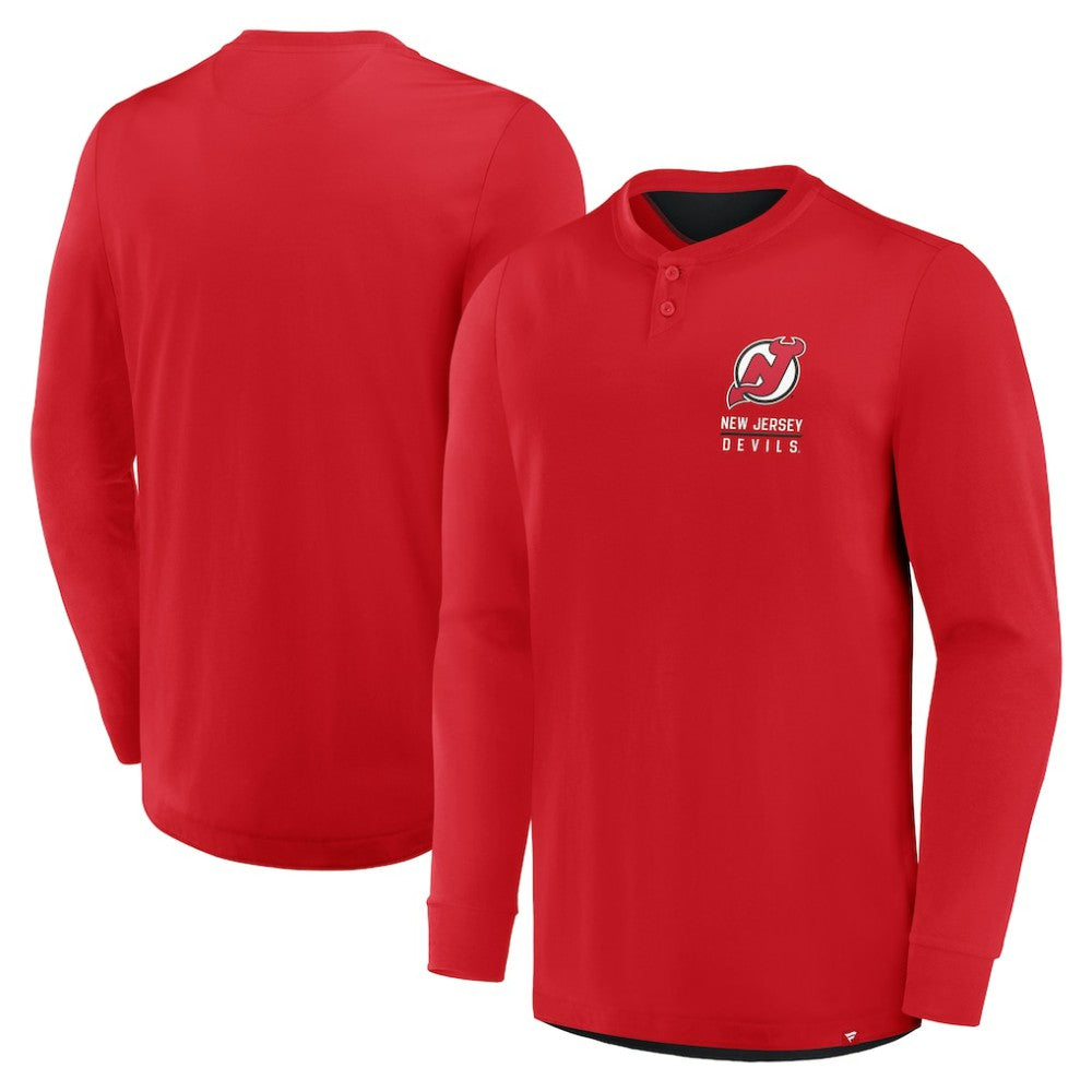 New Jersey Devils - Fanatics Adrenaline Push Long Sleeve Henley Shirt Red