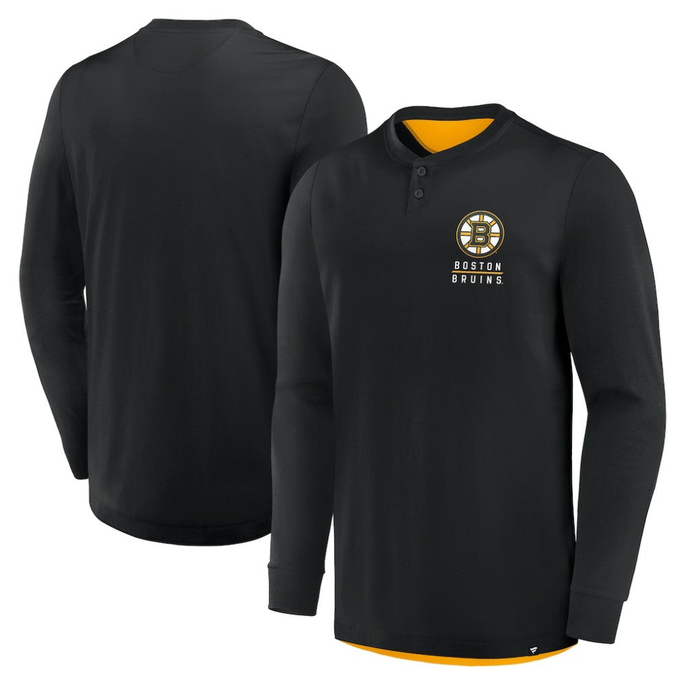 Boston Bruins Fanatics Adrenaline Push Long Sleeve Henley Shirt Black