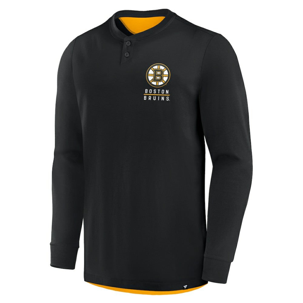 Boston Bruins Fanatics Adrenaline Push Long Sleeve Henley Shirt Black