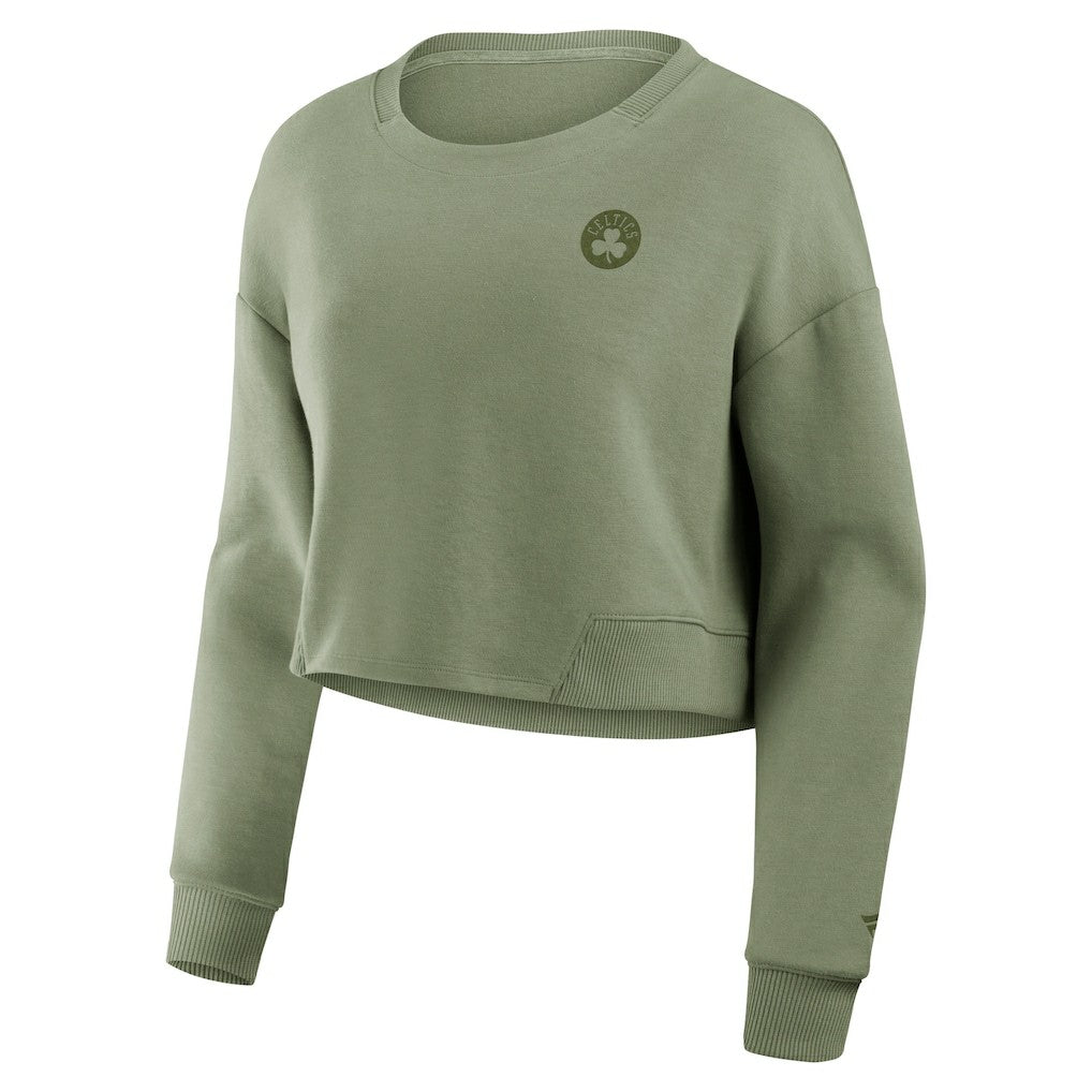 Fanatics - Boston Celtics Women's Studio Tri-Blend Cropped Pullover Sweatshirt - Olive