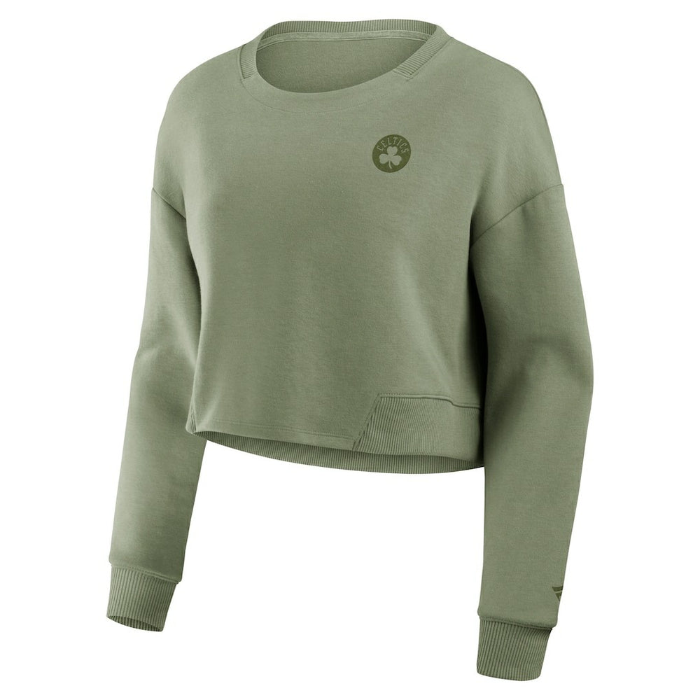 Fanatics - Boston Celtics Women's Studio Tri-Blend Cropped Pullover Sweatshirt - Olive