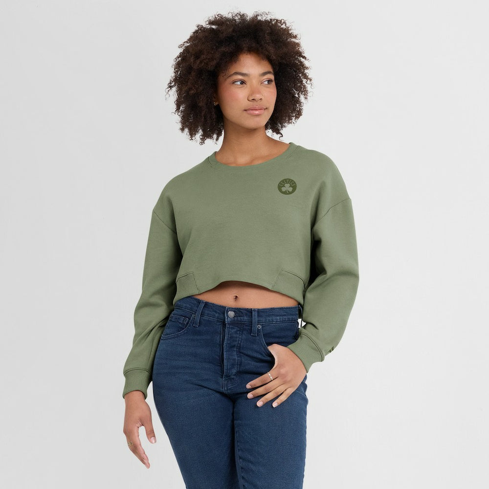 Fanatics - Boston Celtics Women's Studio Tri-Blend Cropped Pullover Sweatshirt - Olive