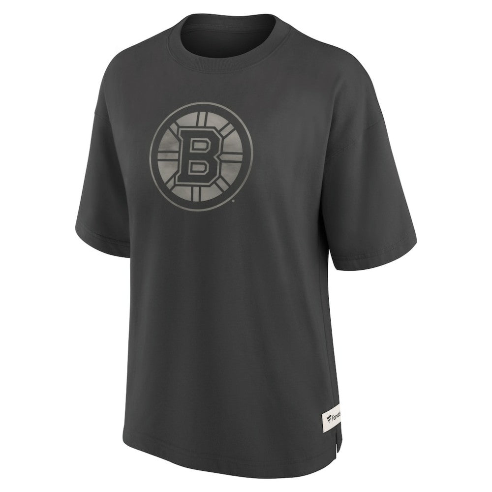 Boston Bruins Fanatics Women's Oversized Elements Raw Edge Future Ground T-Shirt Charcoal