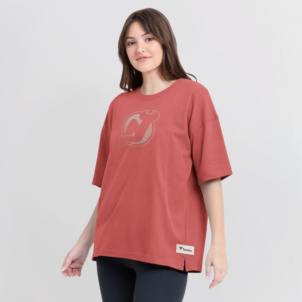 New Jersey Devils - Fanatics Women's Oversized Elements Raw Edge Future Ground T-Shirt Red