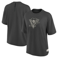 Pittsburgh Penguins Fanatics Women's Oversized Elements Raw Edge Future Ground T-Shirt Charcoal