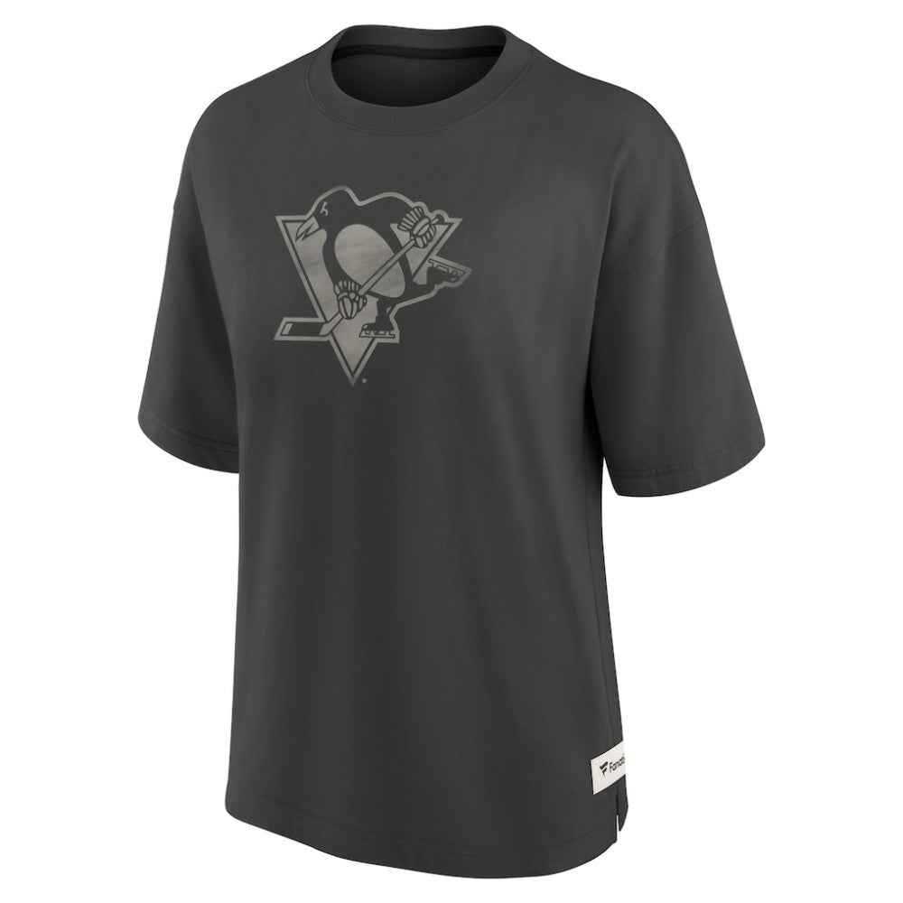 Pittsburgh Penguins Fanatics Women's Oversized Elements Raw Edge Future Ground T-Shirt Charcoal