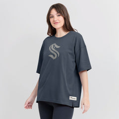 Seattle Kraken Fanatics Women's Oversized Elements Raw Edge Future Ground T-Shirt Blue