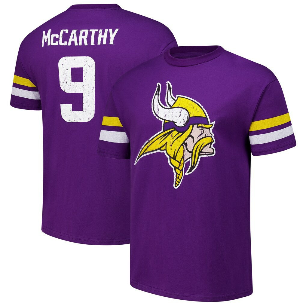 J.J. McCarthy Minnesota Vikings Majestic Threads Name & Number Oversized Fit T-Shirt Purple - NFL
