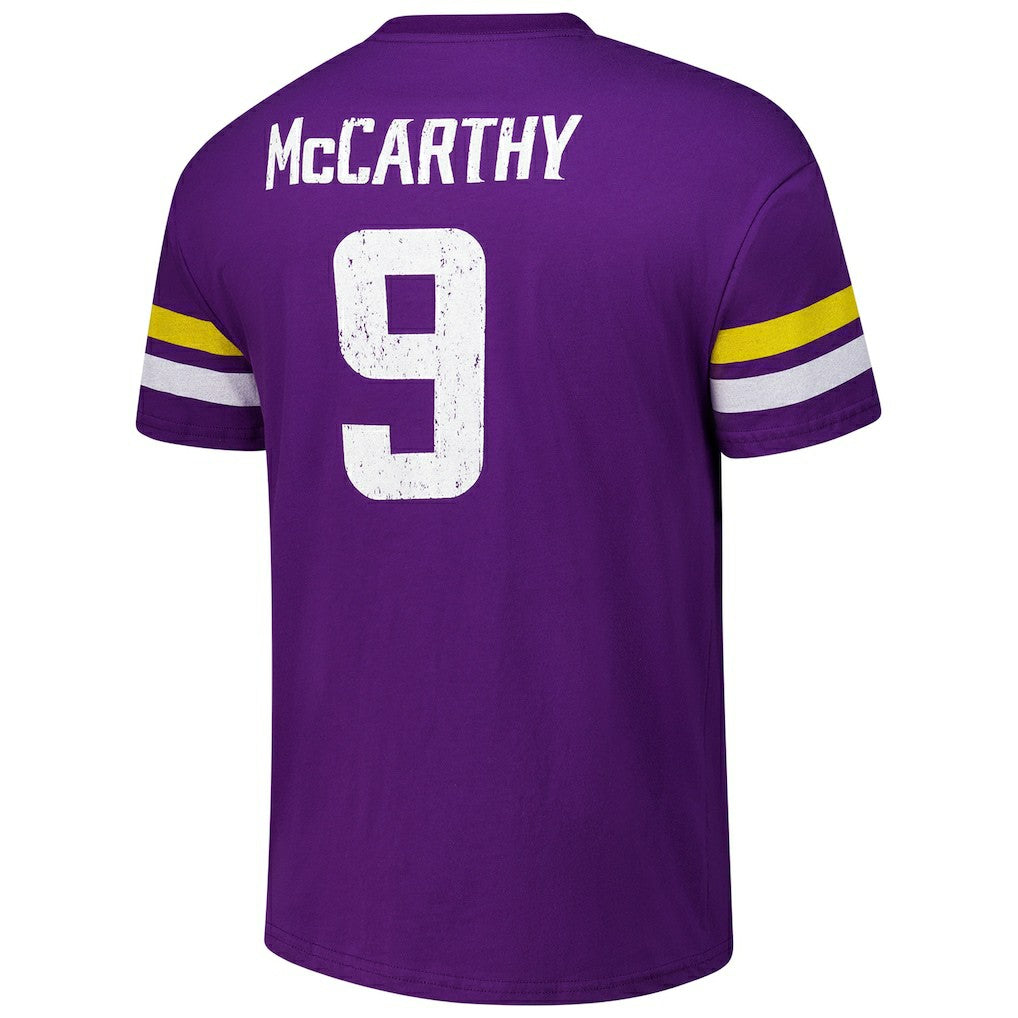 J.J. McCarthy Minnesota Vikings Majestic Threads Name & Number Oversized Fit T-Shirt Purple - NFL