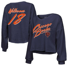 Caleb Williams Chicago Bears Majestic Threads Women's Name & Number Off-Shoulder Script Cropped Long Sleeve Relaxed V-Neck T-Shirt Navy - NFL