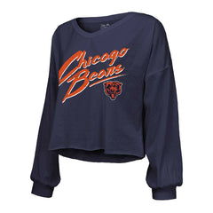 Caleb Williams Chicago Bears Majestic Threads Women's Name & Number Off-Shoulder Script Cropped Long Sleeve Relaxed V-Neck T-Shirt Navy - NFL