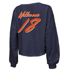 Caleb Williams Chicago Bears Majestic Threads Women's Name & Number Off-Shoulder Script Cropped Long Sleeve Relaxed V-Neck T-Shirt Navy - NFL