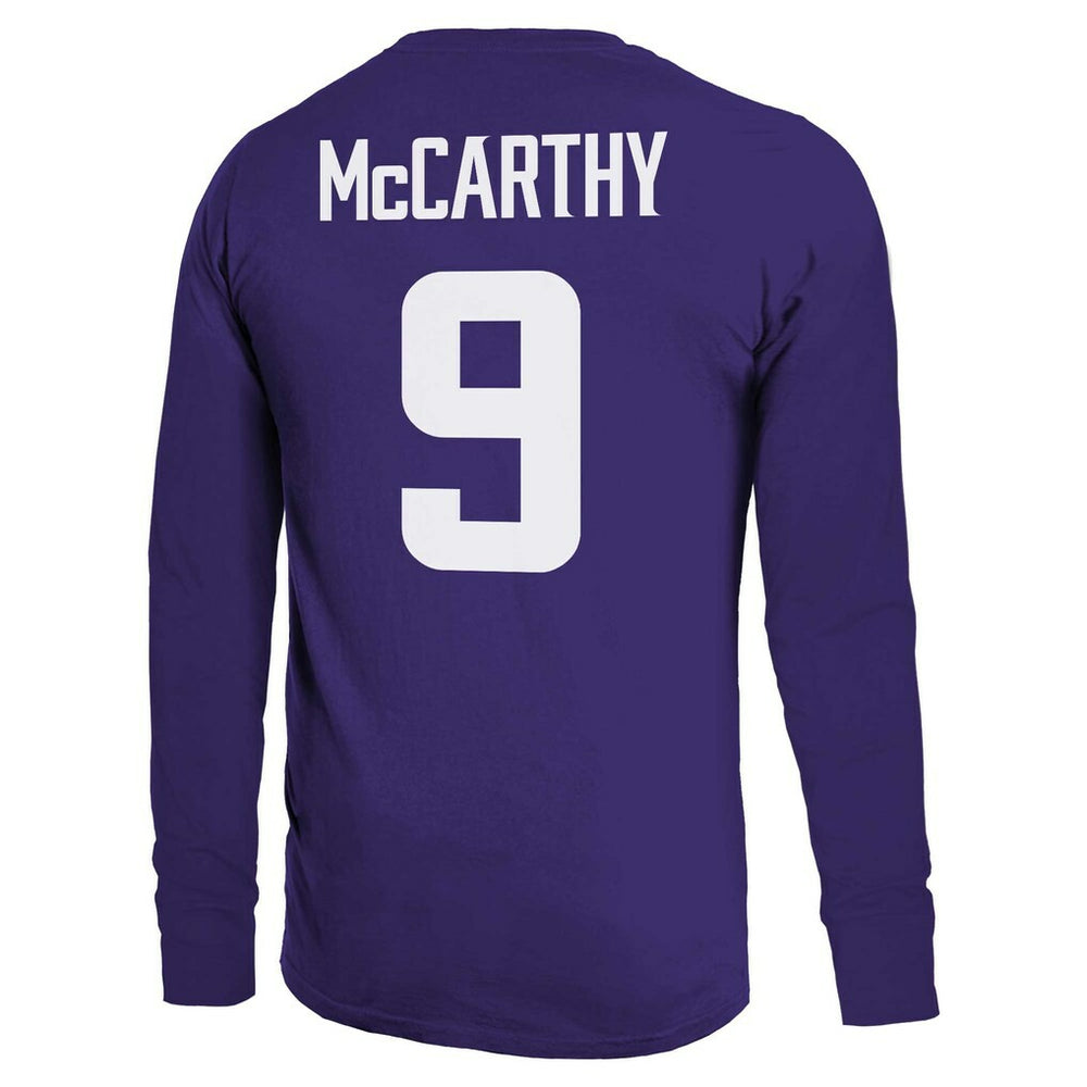 J.J. McCarthy Minnesota Vikings Majestic Threads Name & Number Long Sleeve T-Shirt Purple - NFL
