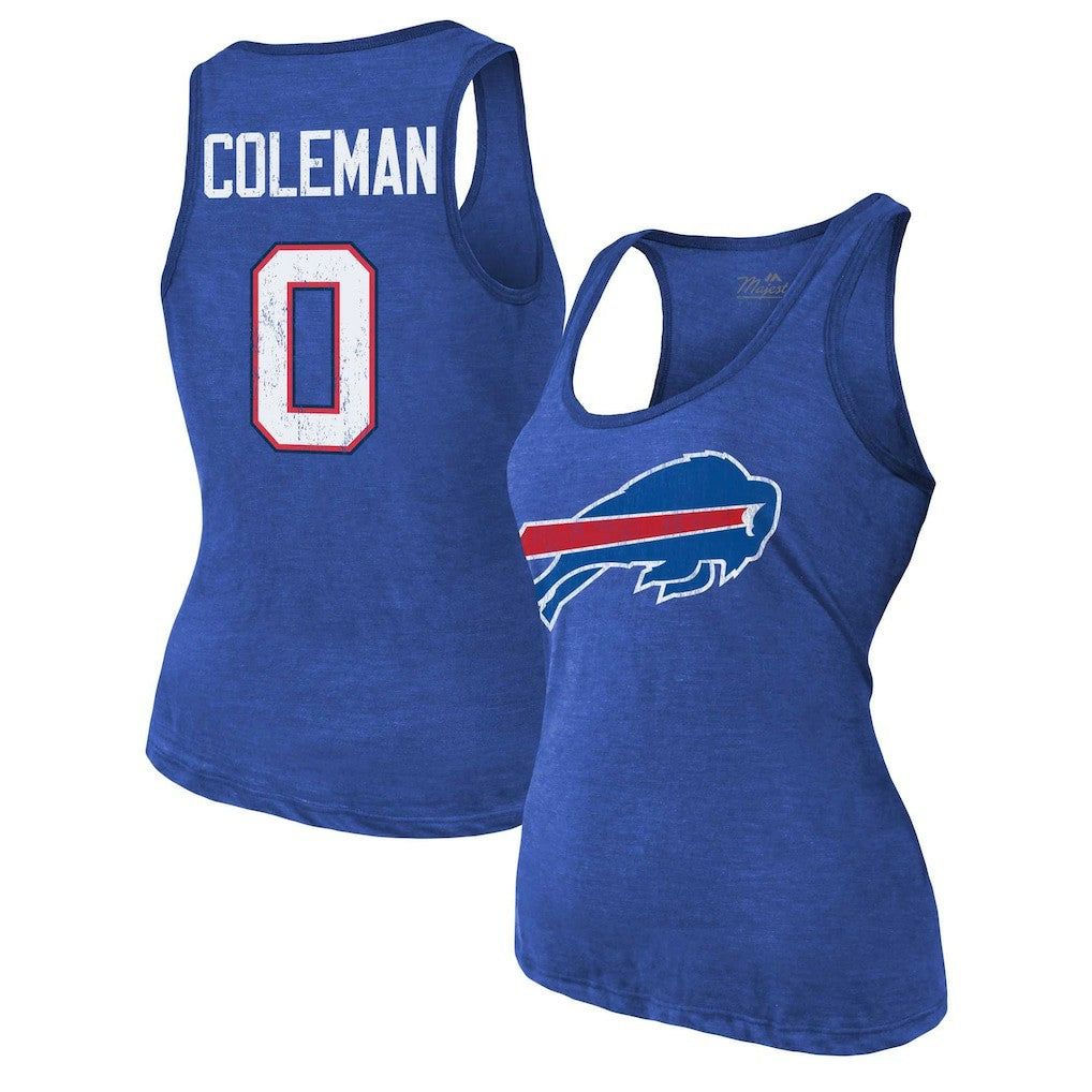 Keon Coleman Buffalo Bills Majestic Threads Women's Name & Number Tri-Blend Scoop Neck Tank Top Royal - NFL