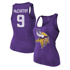 J.J. McCarthy Minnesota Vikings Majestic Threads Women's Name & Number Tri-Blend Scoop Neck Tank Top Purple - NFL