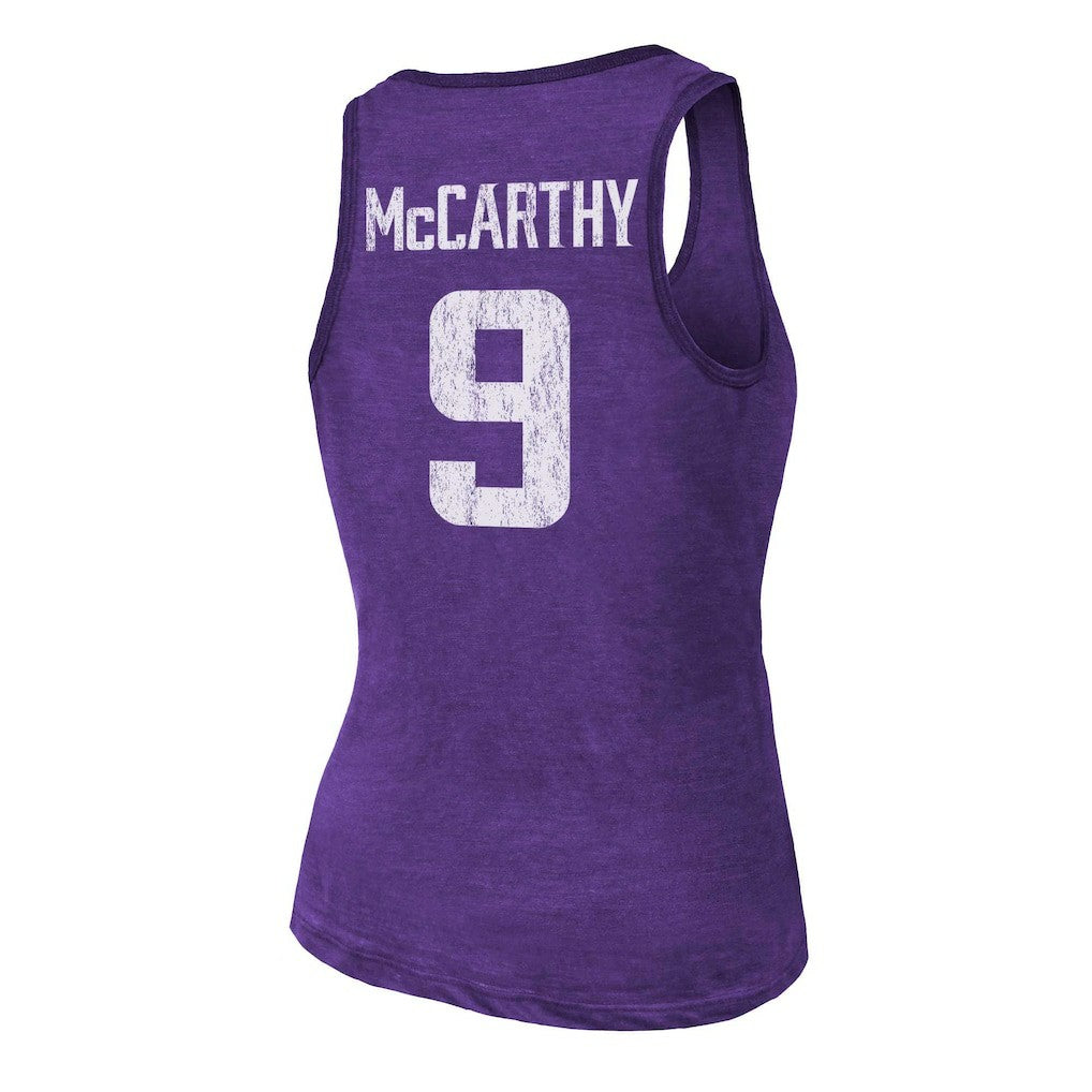 J.J. McCarthy Minnesota Vikings Majestic Threads Women's Name & Number Tri-Blend Scoop Neck Tank Top Purple - NFL