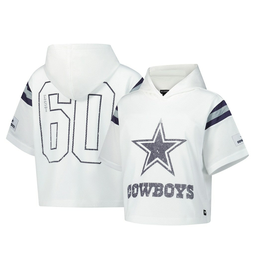 Dallas Cowboys The Wild Collective Women's Mesh Short Sleeve Hoodie T-Shirt White - NFL