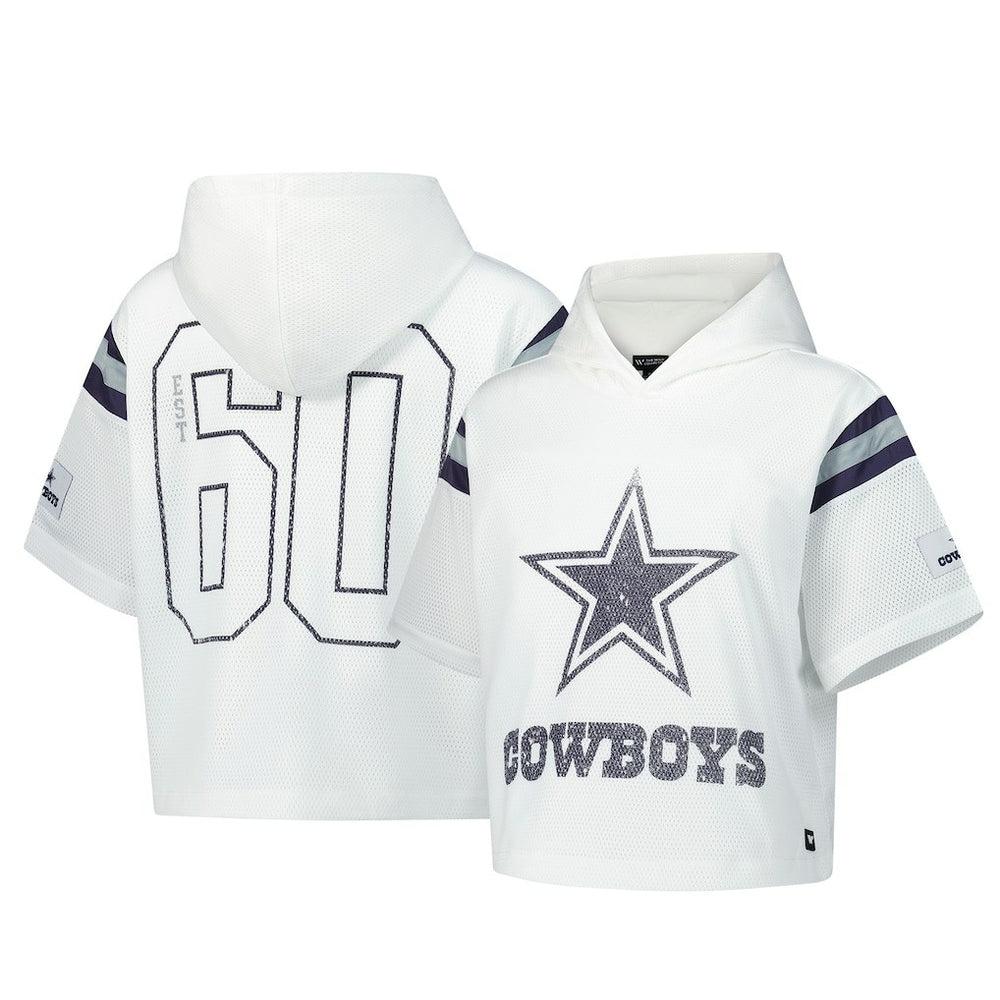 Dallas Cowboys The Wild Collective Women's Mesh Short Sleeve Hoodie T-Shirt White - NFL