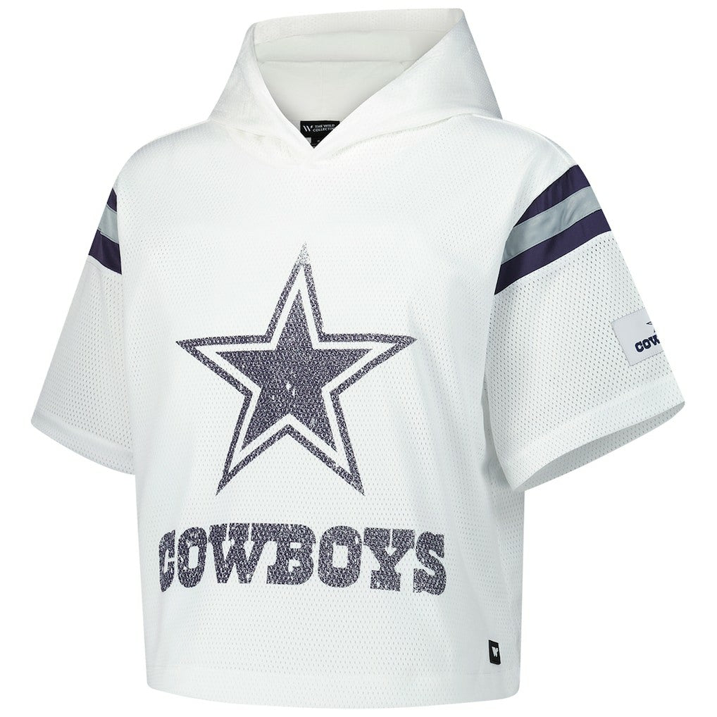 Dallas Cowboys The Wild Collective Women's Mesh Short Sleeve Hoodie T-Shirt White - NFL