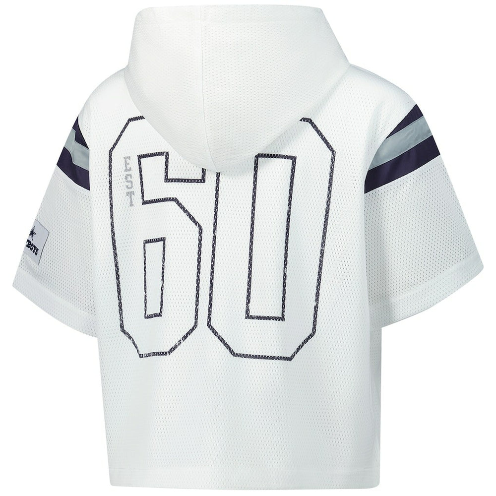 Dallas Cowboys The Wild Collective Women's Mesh Short Sleeve Hoodie T-Shirt White - NFL