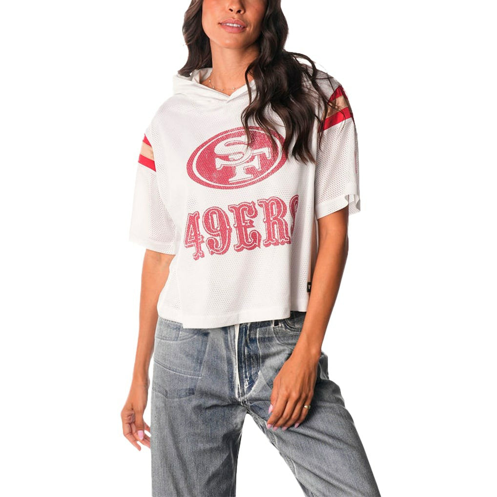 San Francisco 49ers The Wild Collective Women's Mesh Short Sleeve Hoodie T-Shirt White - NFL