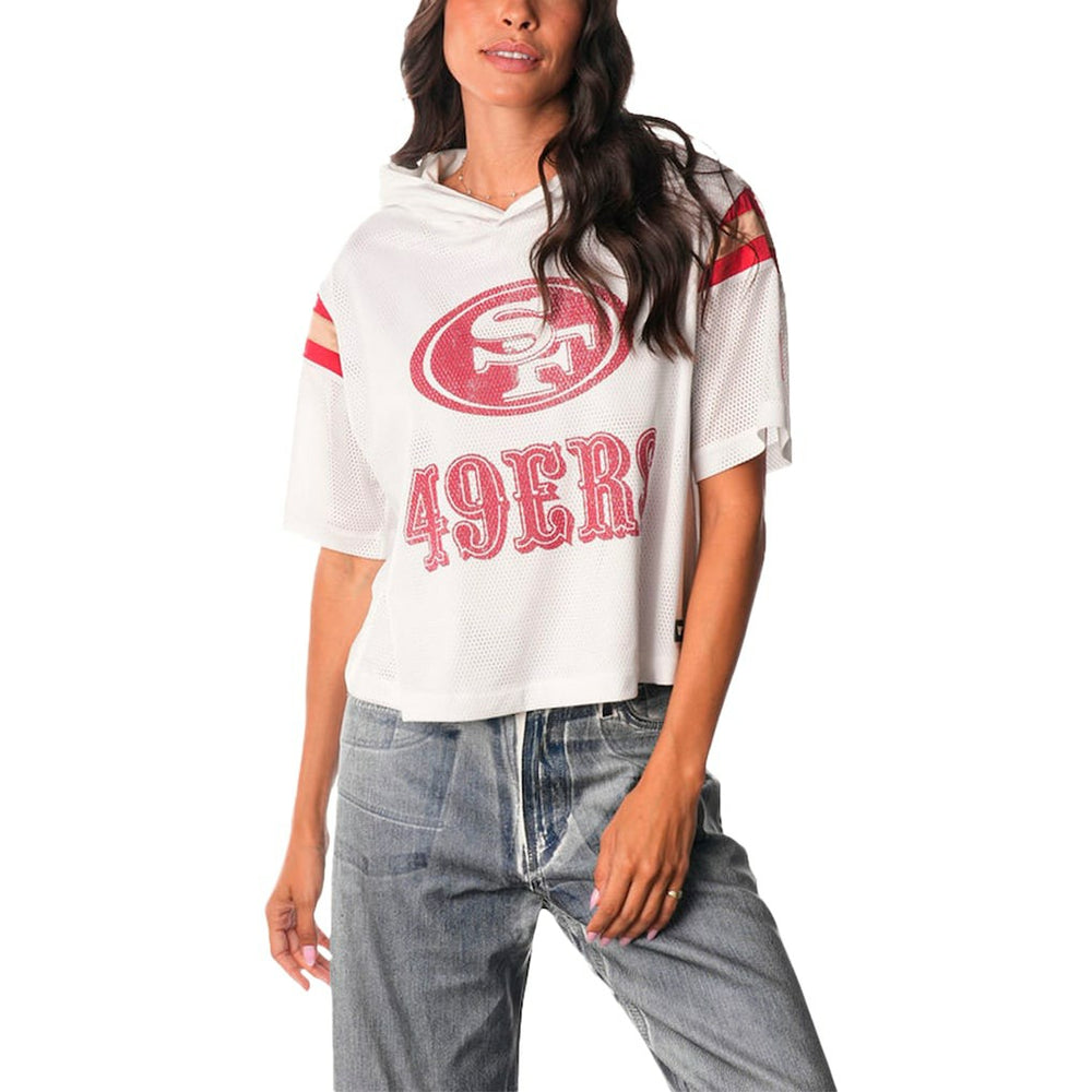 San Francisco 49ers The Wild Collective Women's Mesh Short Sleeve Hoodie T-Shirt White - NFL