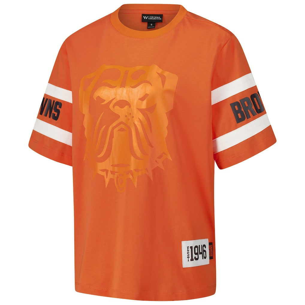Cleveland Browns The Wild Collective Women's Drop Shoulder T-Shirt Orange - NFL