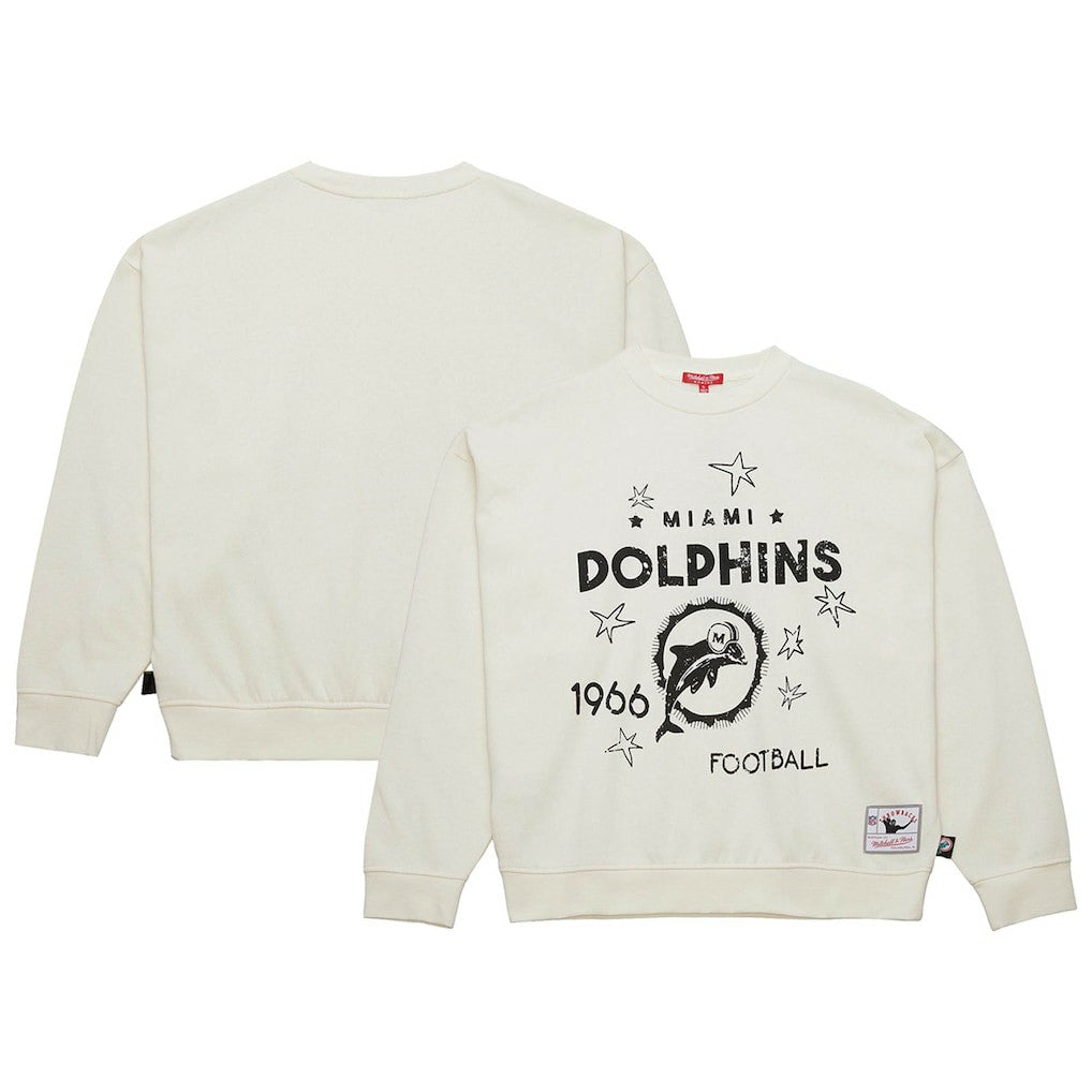 Miami Dolphins Women's Throwback Logo 3.0 Pullover Sweatshirt Cream - Mitchell & Ness