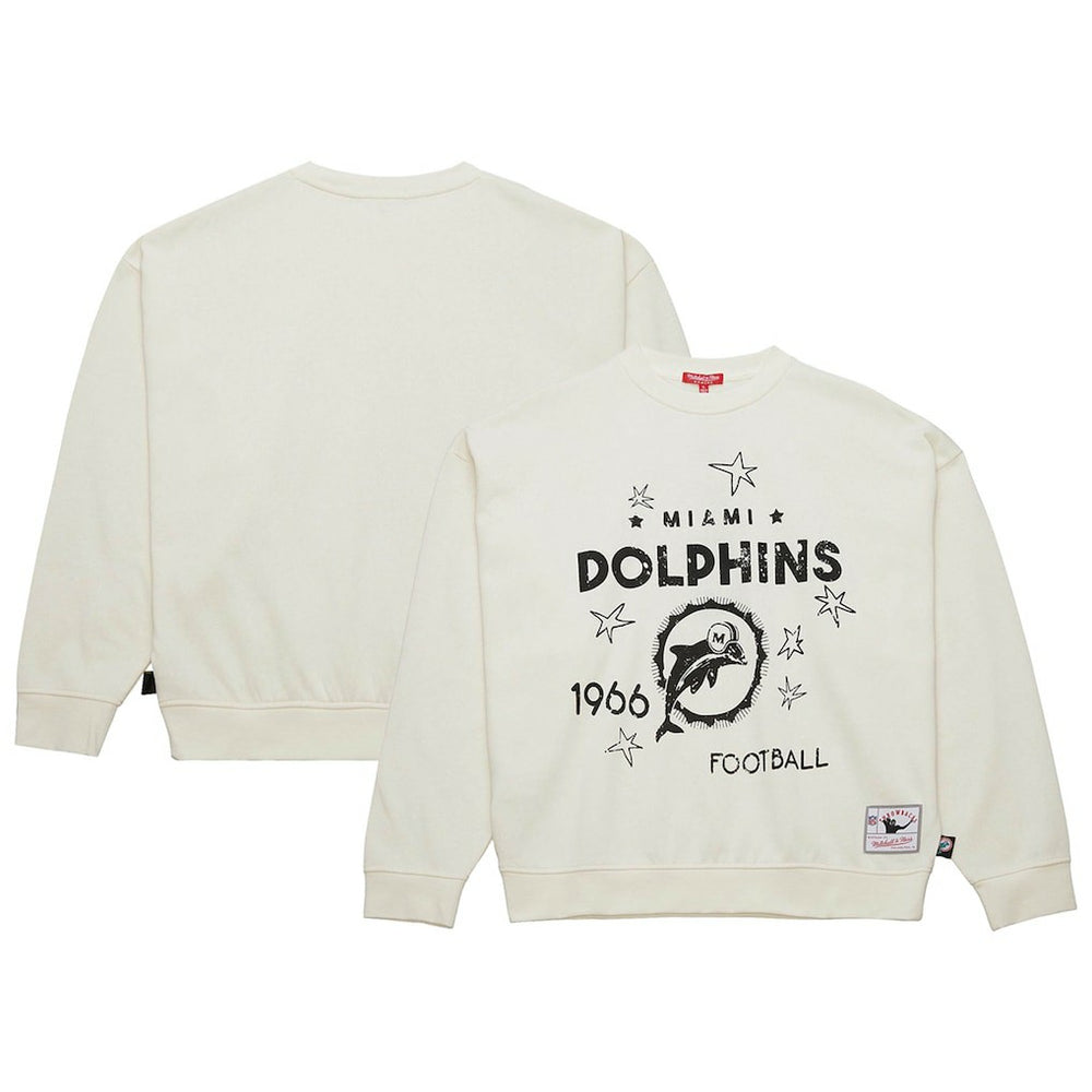 Miami Dolphins Women's Throwback Logo 3.0 Pullover Sweatshirt Cream - Mitchell & Ness