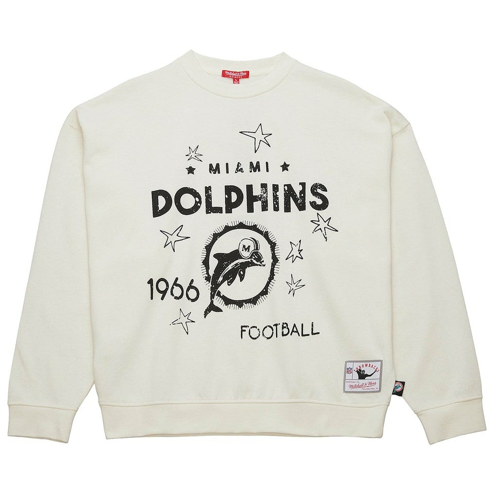 Miami Dolphins Women's Throwback Logo 3.0 Pullover Sweatshirt Cream - Mitchell & Ness