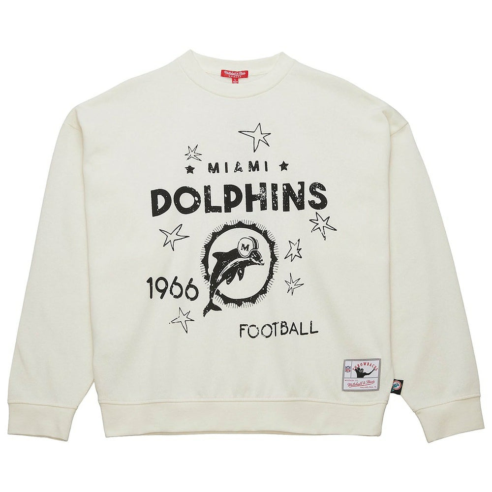 Miami Dolphins Women's Throwback Logo 3.0 Pullover Sweatshirt Cream - Mitchell & Ness