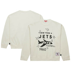 New York Jets Women's Throwback Logo 3.0 Pullover Sweatshirt Cream - Mitchell & Ness