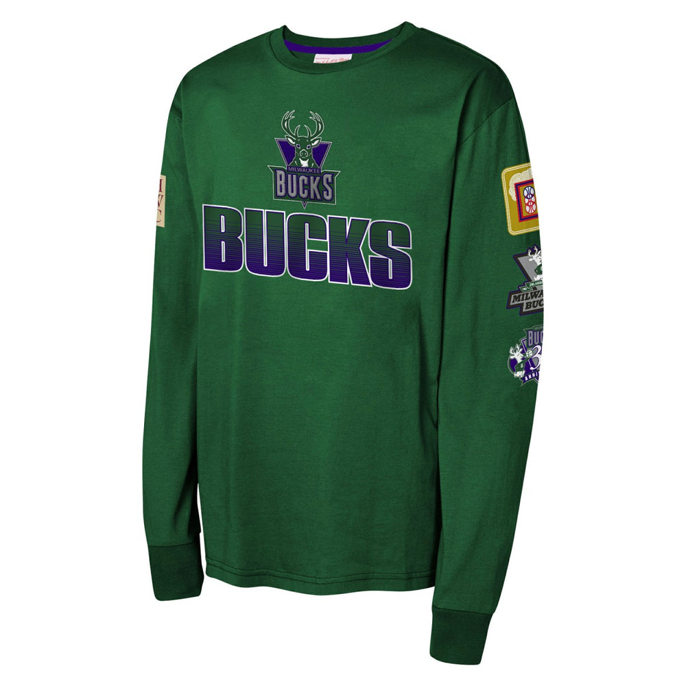 Mitchell & Ness - Milwaukee Bucks Youth Hardwood Classics All Over Long Sleeve T-Shirt - Hunter Green
