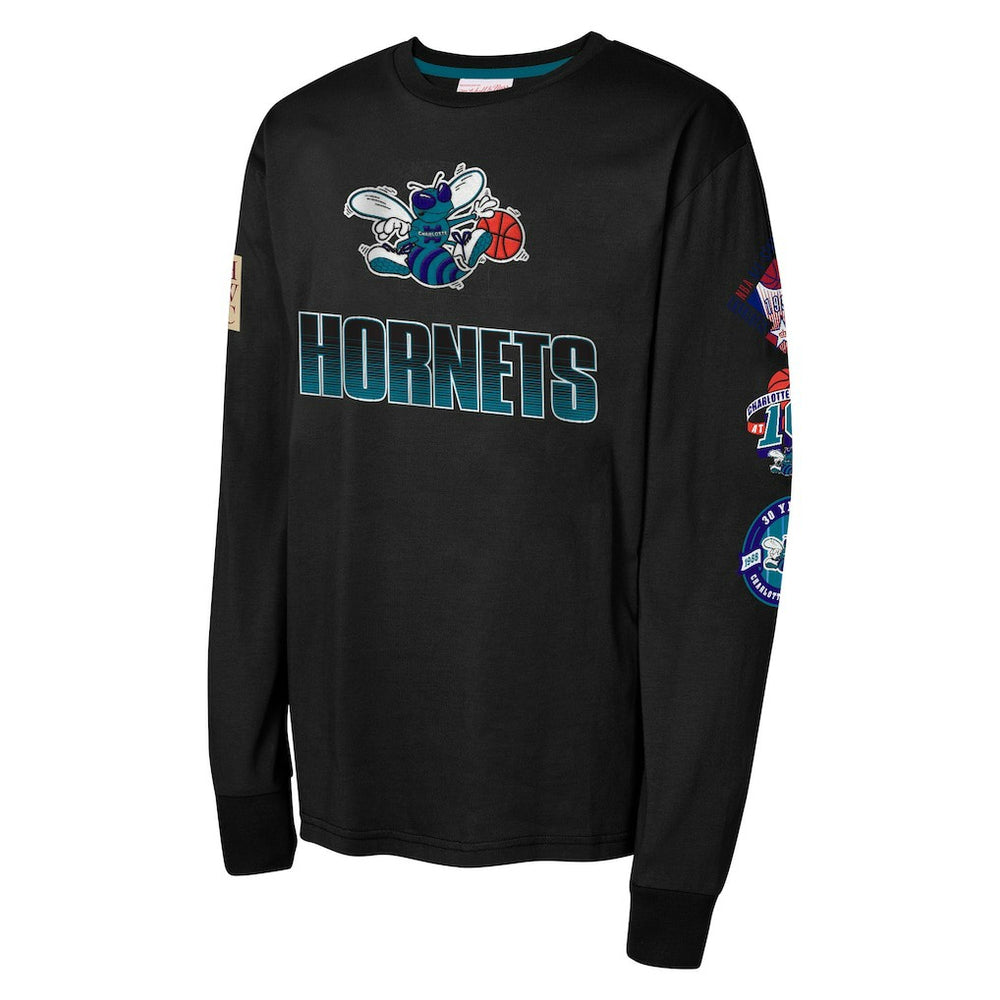 Mitchell & Ness - Charlotte Hornets Youth Hardwood Classic All Over Long Sleeve T-Shirt - Black
