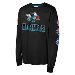 Mitchell & Ness - Charlotte Hornets Youth Hardwood Classic All Over Long Sleeve T-Shirt - Black