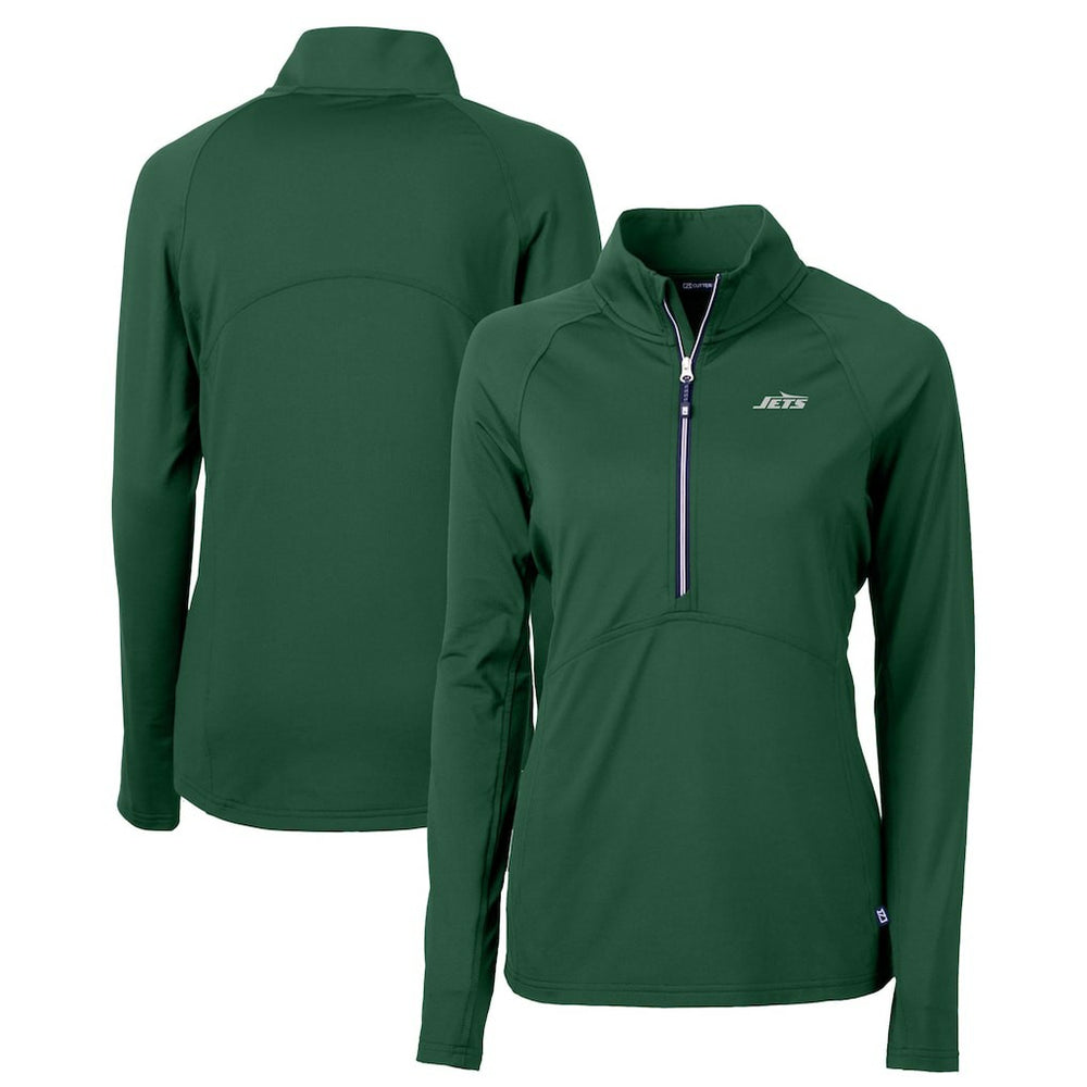 New York Jets Cutter & Buck Women's Primary Logo DryTec Adapt Eco Knit Stretch Recycled Raglan Half-Zip Top Hunter Green - NFL