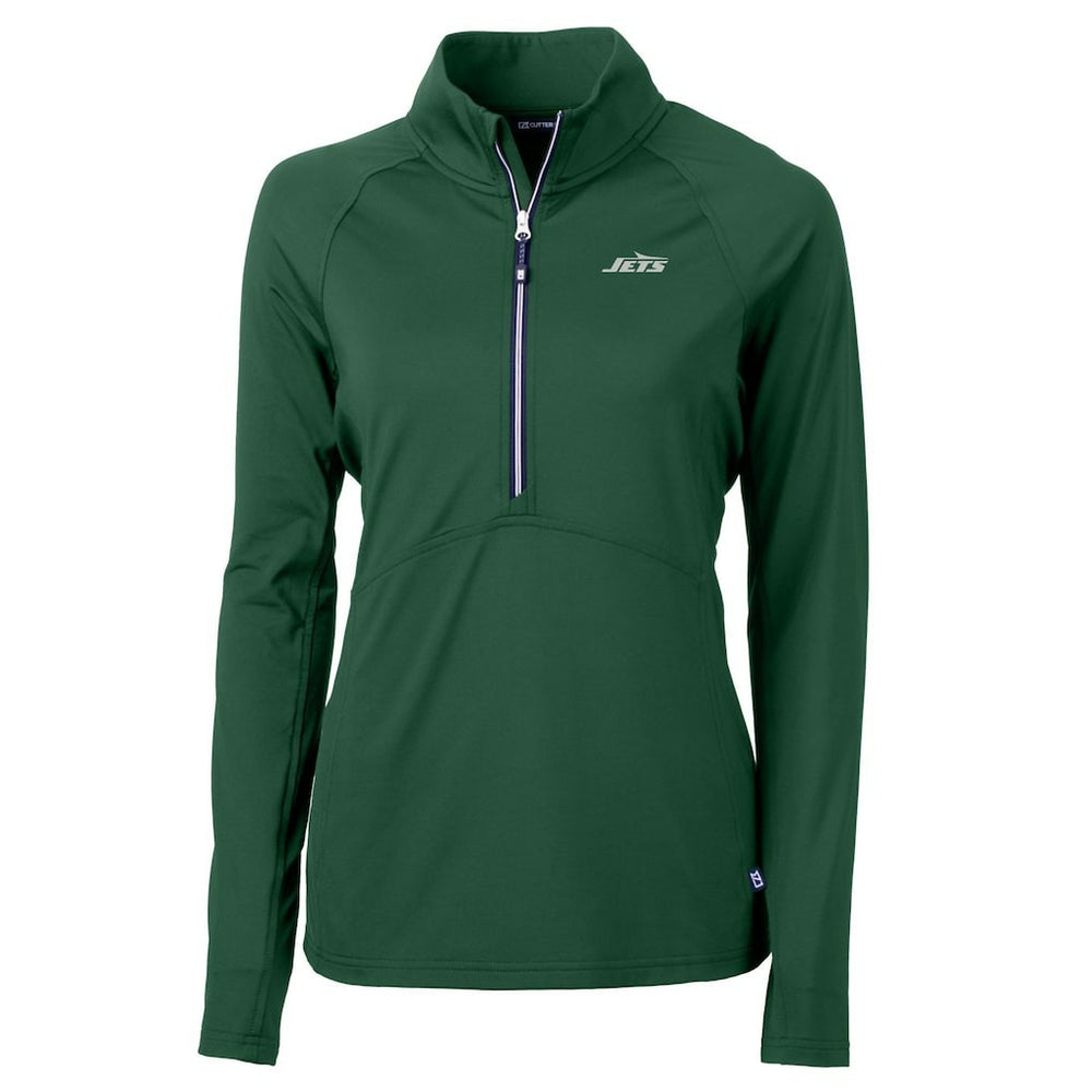 New York Jets Cutter & Buck Women's Primary Logo DryTec Adapt Eco Knit Stretch Recycled Raglan Half-Zip Top Hunter Green - NFL