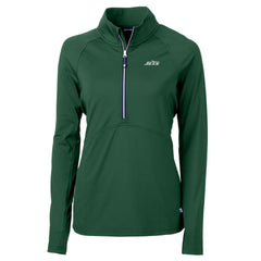 New York Jets Cutter & Buck Women's Primary Logo DryTec Adapt Eco Knit Stretch Recycled Raglan Half-Zip Top Hunter Green - NFL