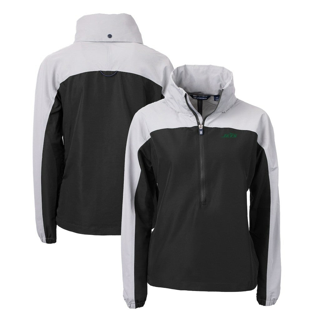 New York Jets Cutter & Buck Women's Primary Logo Charter Eco Recycled Half-Zip Hoodie Anorak Jacket Black - NFL