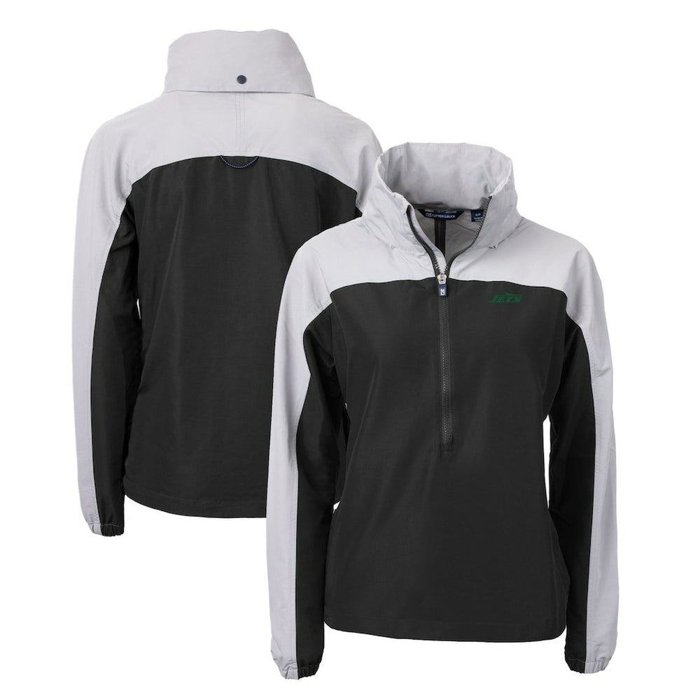 New York Jets Cutter & Buck Women's Primary Logo Charter Eco Recycled Half-Zip Hoodie Anorak Jacket Black - NFL