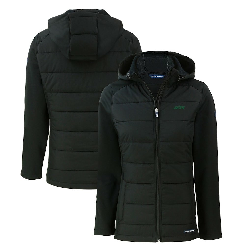 New York Jets Cutter & Buck Women's Primary Logo Evoke Hybrid Eco Softshell Recycled Full-Zip Hoodie Jacket Black - NFL