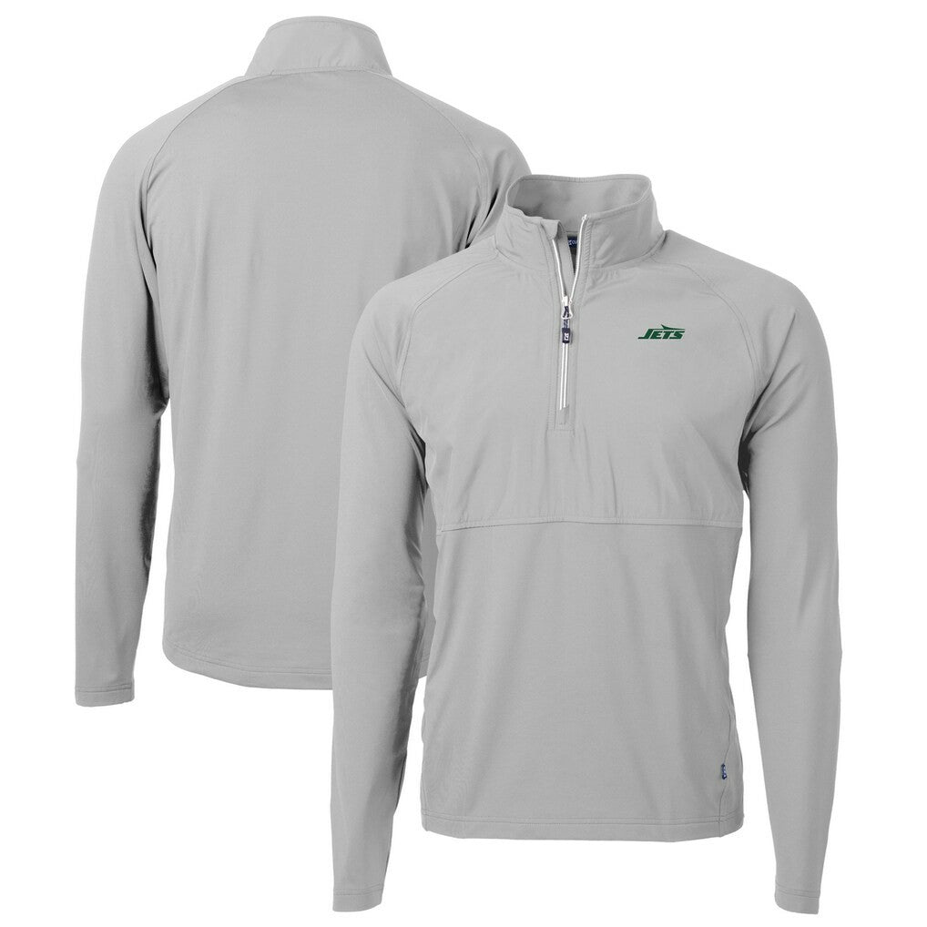 New York Jets Cutter & Buck Primary Logo Adapt Eco Knit Hybrid Recycled Raglan Quarter-Zip Top Gray - NFL